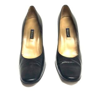 Vintage Bally Black Leather Pumps Retro Heel S 8.5